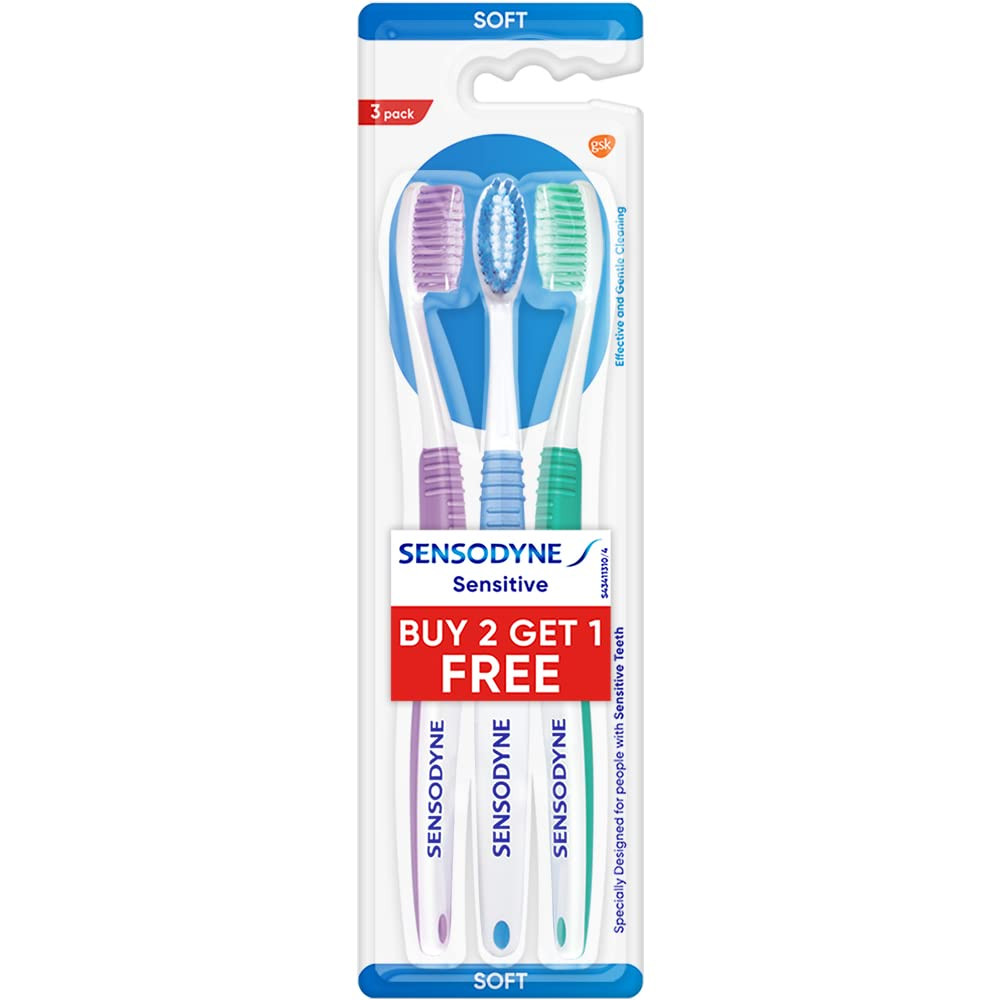 SENSODYNE Sensitive with soft rounded bristles| Soft Toothbrush (Pack of 3) MRP.124/-