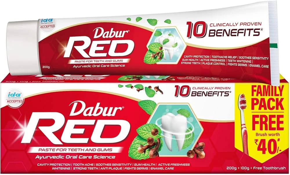 Dabur Red Toothpaste 350g( 175g x2 +1 Toothbrush Worth Rs..30)  (MRP.283/-)