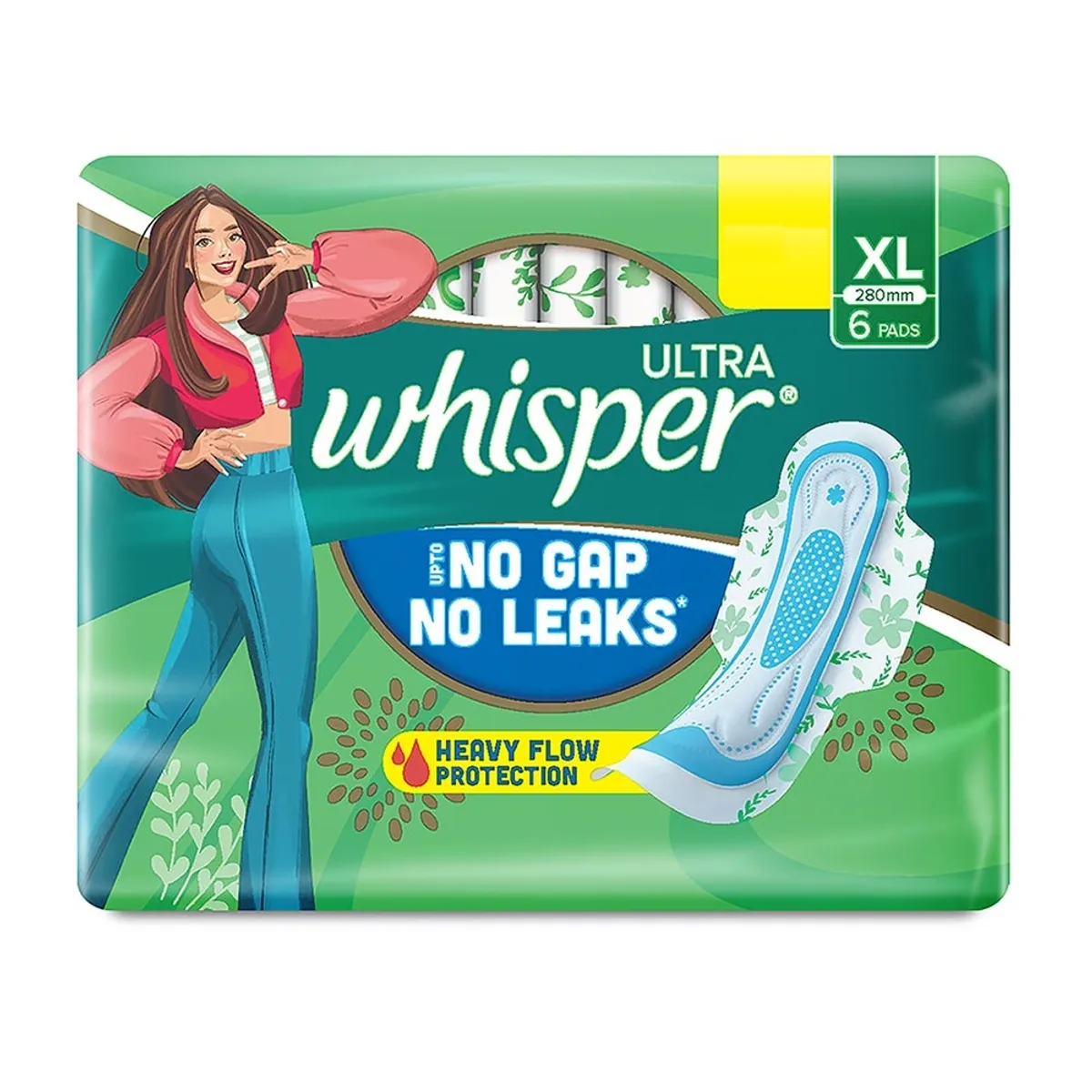 Whisper Ultra Sanitary Pads for Women, XL 6 Napkins (MRP.65/-)