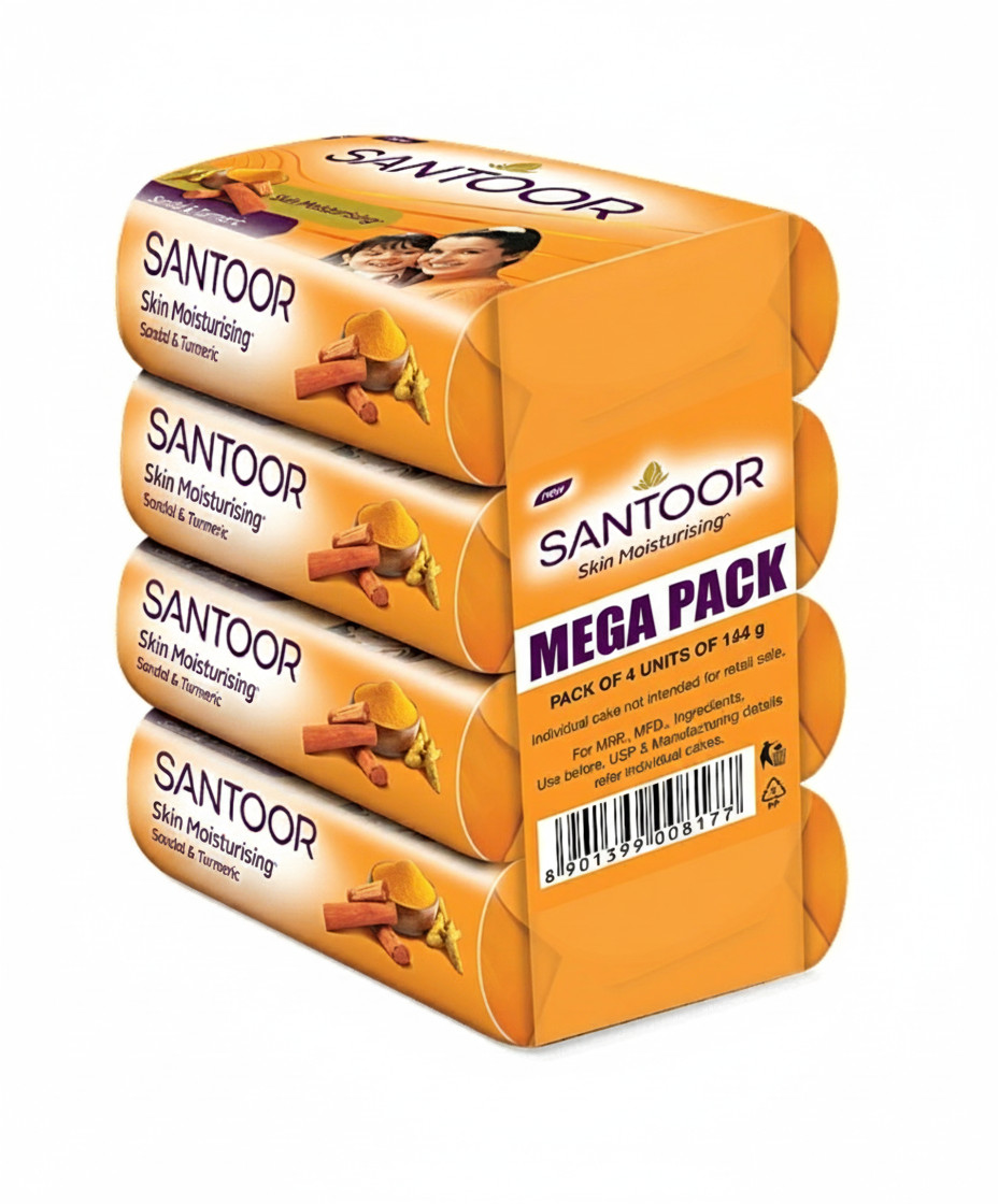 Santoor Sandal & Turmeric Soap 44g MRP. 40/-(Pack of 4)